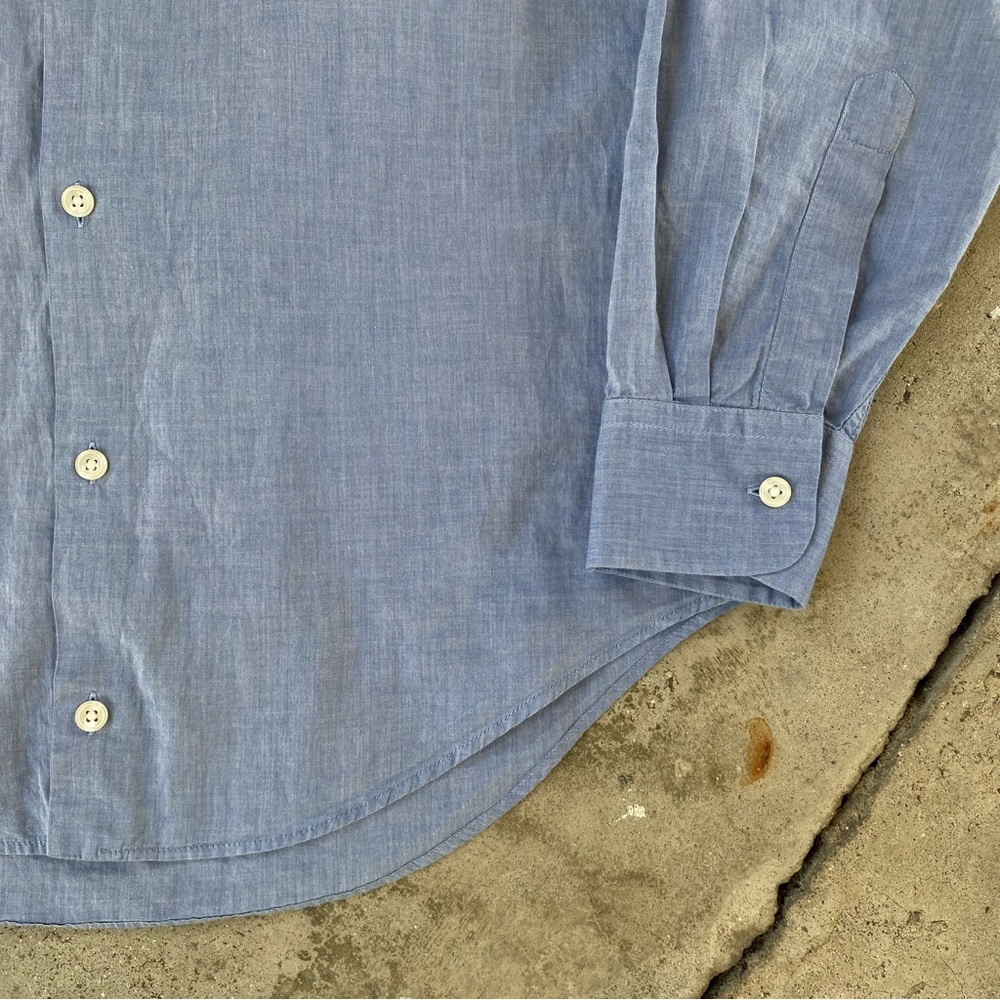 Vince Light Blue Button Down Shirt with Mandarin Collar - Picture 6 of 12